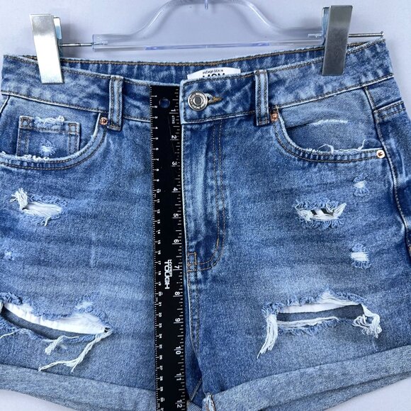 Refuge Denim Mom Shorts Womens Size 03 High Rise Distressed Dark Wash Blue - Picture 6 of 9